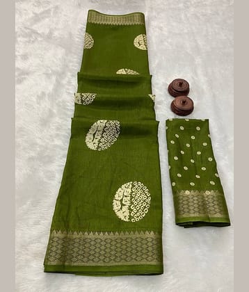 Bhuwal Fashion Art Silk Printed Saree With Unstitched Blouse Piece ( Green )