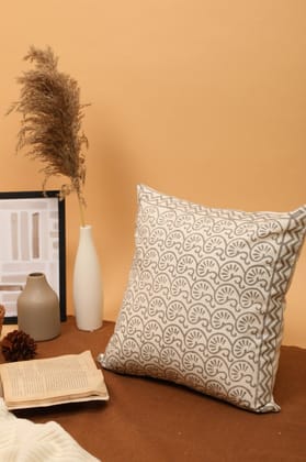 Cocoa Motif Cushion Cover - Block Printed-Single Piece / 45 x 45