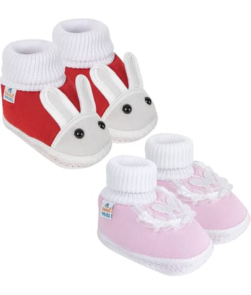 Neska Moda Set of 2 Pair Baby Boys & Baby Girls Cotton Booties For 12 to 24 Months (Red,Pink)