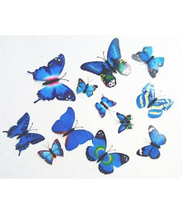 Pindia 12 Pcs 3D Metal Butterfly Wall Stickers for Home Party Wedding Decor (Blue)