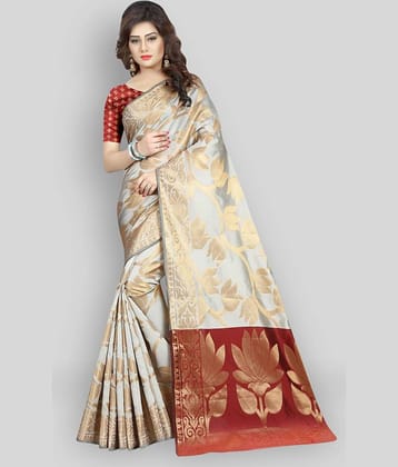 Gazal Fashions Banarasi Silk Printed Saree With Unstitched Blouse Piece ( Multicolor )
