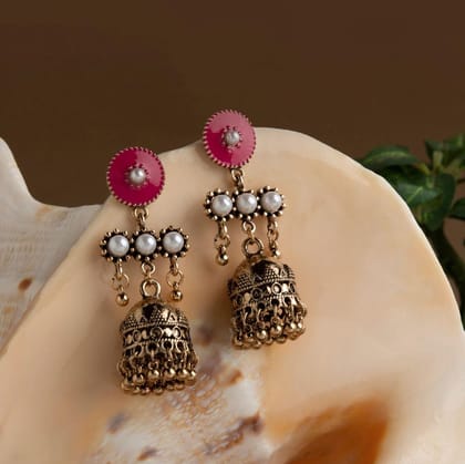 Gold Plated Round Shaped Enamel With Pearl Studded Fashion A