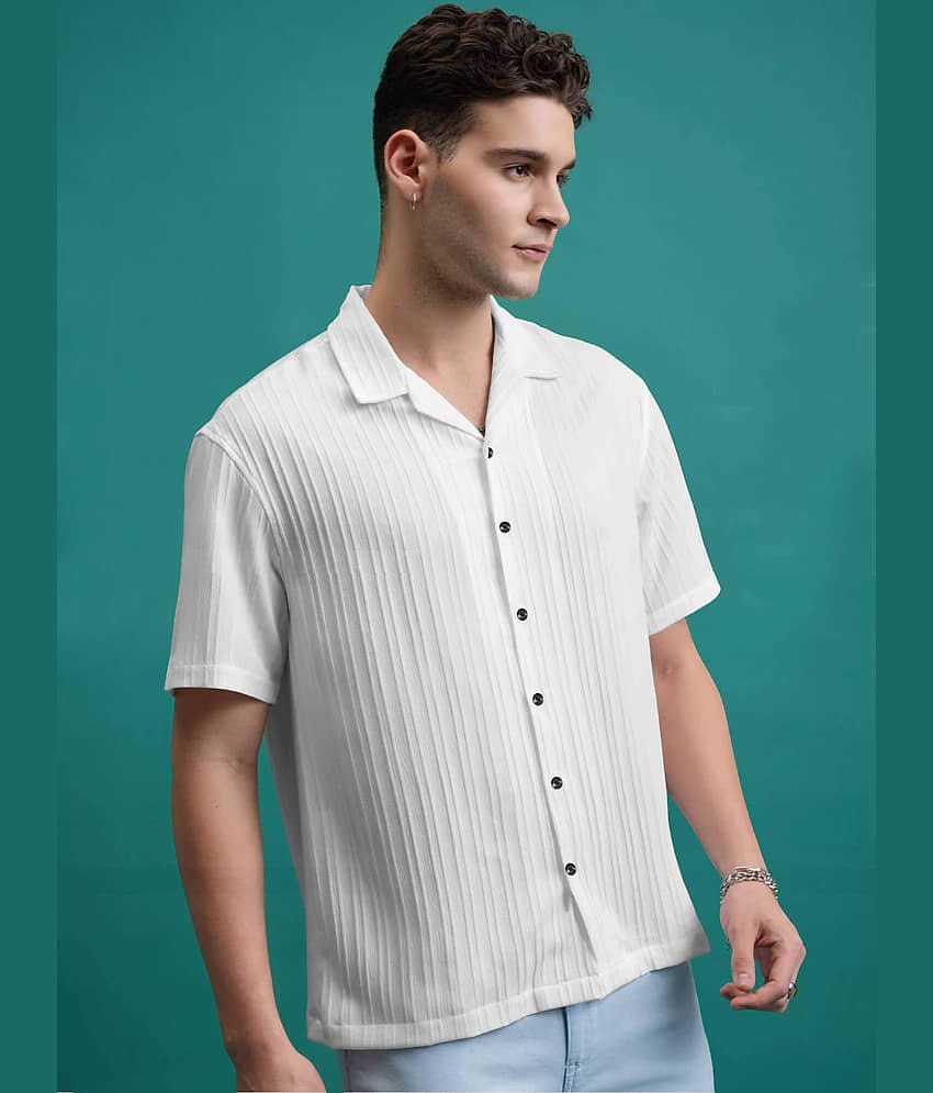 Bluedove Poly Cotton Regular Fit Striped Half Sleeves Men's Casual Shirt - White ( Pack of 1 )