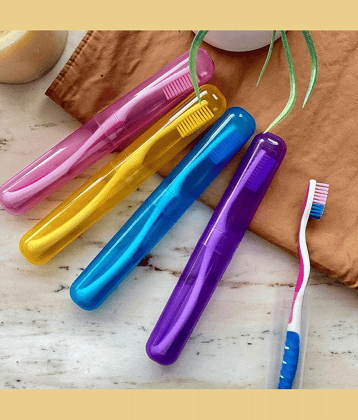 Toothbrush Holder 4 Pc - Plastic Anti-Bacterial Travel Protectors for Oral Care - Portable Brush Holder for Bathroom Wall, Trip & Travel - Multicolor Toothbrush Case Box & Cover Container Set