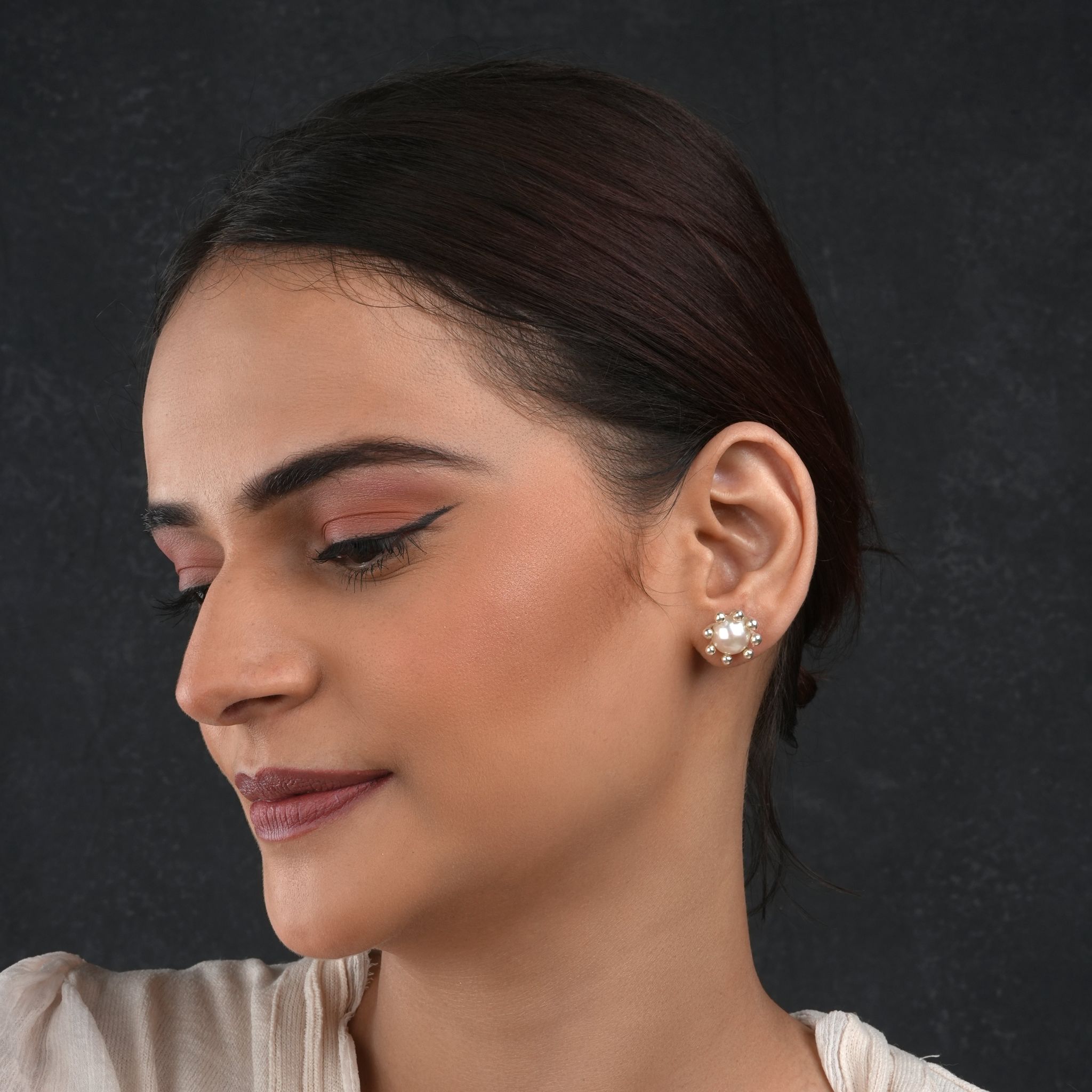 Pearl  Silver Flower Studs