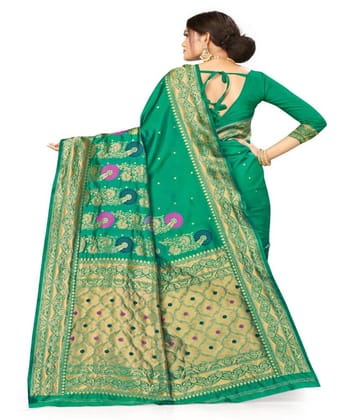 Women's Banarasi Silk Designer Weaving Saree with Unstitched Blouse (Green, 5.50 Mtrs)