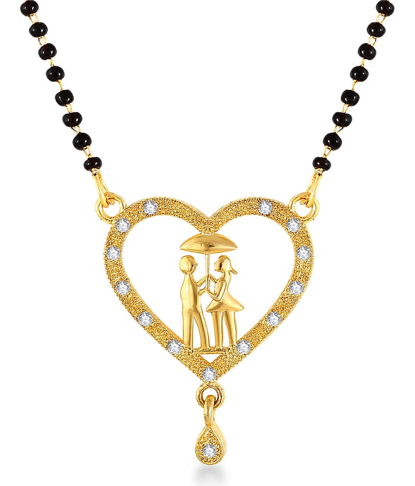 Vighnaharta Latest American Diamond (CZ) Studded Gold Plated Valentine Day Love Propose Design Alloy Mangalsutra Tanmaniya for Women - [VF1547MSPG]