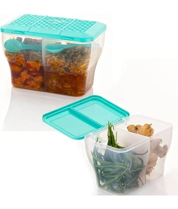 Analog Kitchenware Dal/Masala/Vegetable Plastic Sea Green Pickle Container ( Set of 2 )