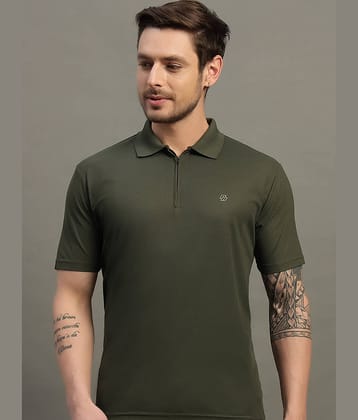 renuovo Men Cotton Blend Regular Fit Solid Polo T Shirt ( Dark Green )
