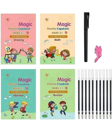 Magic Practice Copybook - (1 Pen + 1 Grip + 4 BOOKS + 10 REFILL) Number Tracing Book - Writing Book