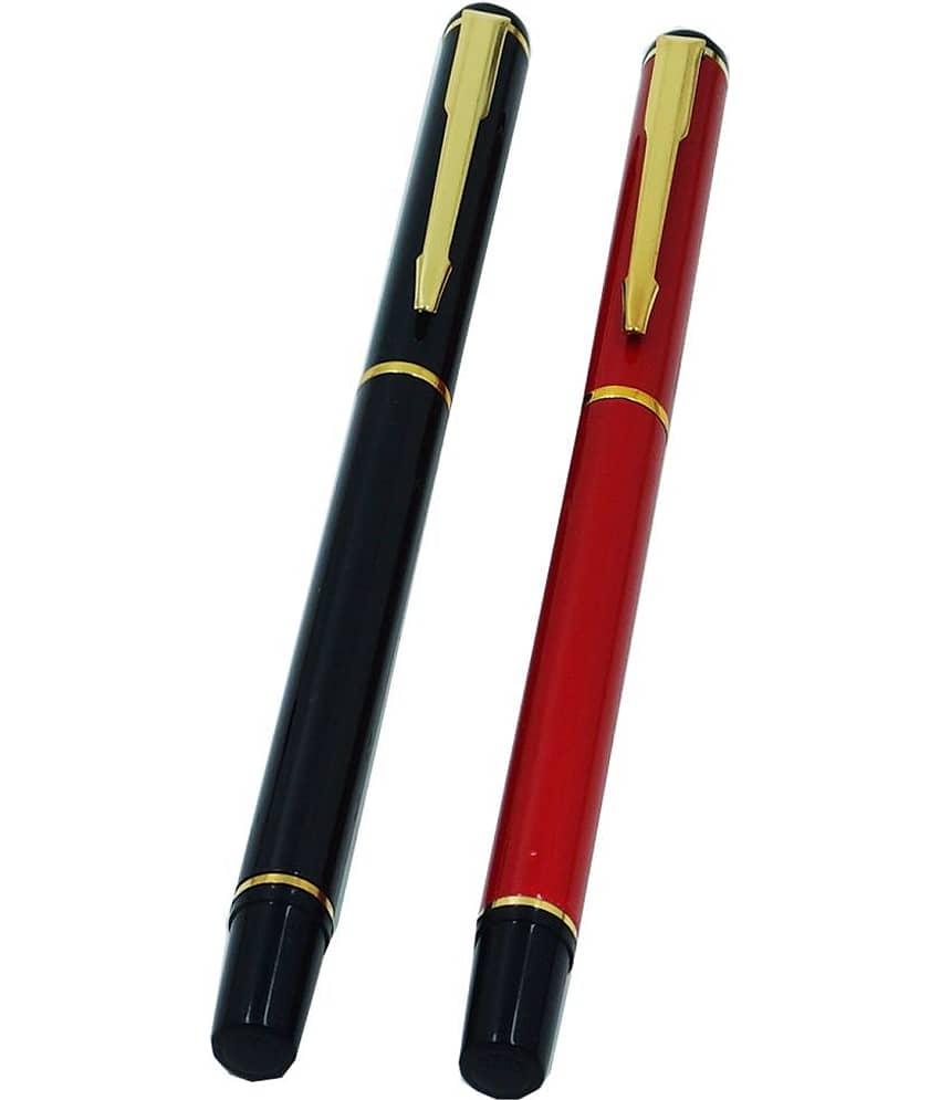 auteur 801 Black & Red Color Premium Executive Roller Ball Pen Combo Offer Of 2 With 18 KGP Golden Arrow Clip , Metal Body , Best Roller Ball Pen Gift Set For Men & Women Professional Executive Office, Nice Pens .