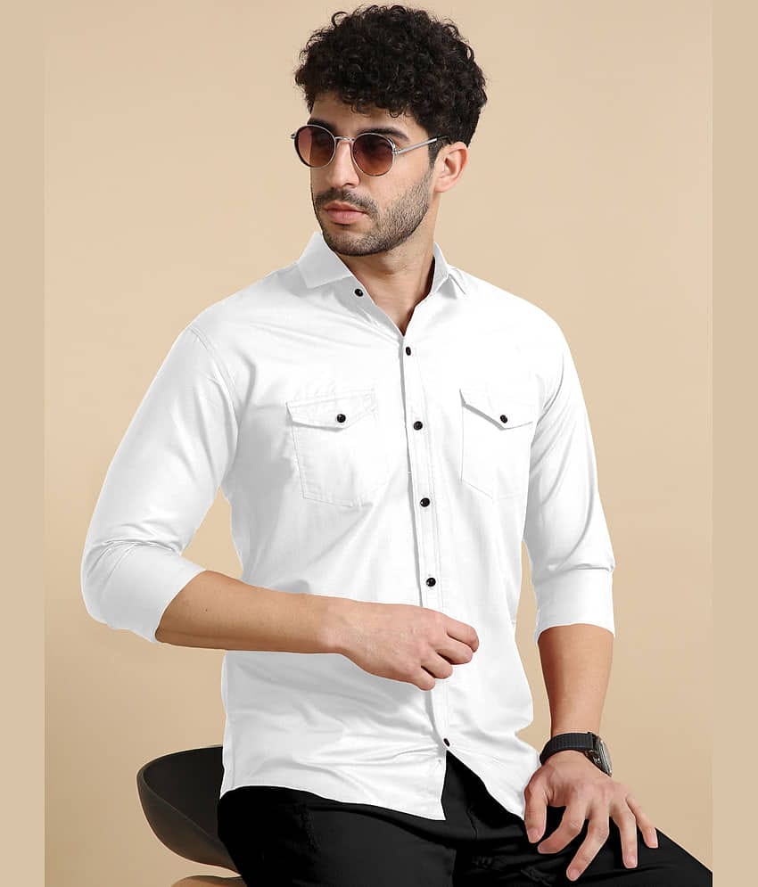 VTEXX Cotton Blend Regular Fit Solids Full Sleeves Men's Casual Shirt - White ( Pack of 1 )