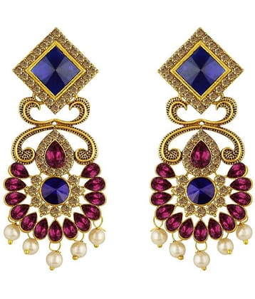 Spargz Gold Plated Antique Indian Style Bridal Blue & Purple AD Stone Chandelier Earrings For Wedding & Party AIER 1341