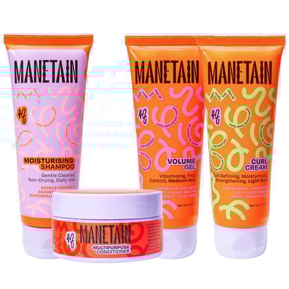 Manetain Set Of 4 Shampoo, Volume Gel & Curl Cream- 100 ml Each With Conditioner -100 g