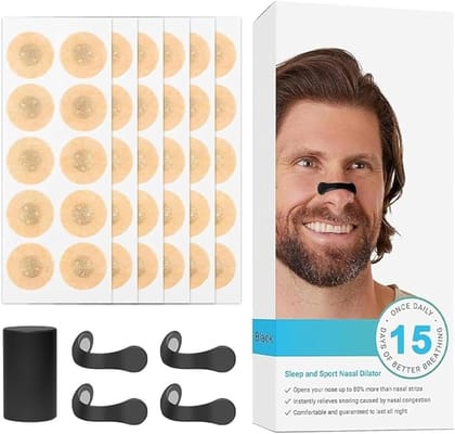 Blase enterprise 15 Pack Breathing Nasal Strip Starter Kit for Boost Oxygen Level, Reduce Snoring, Improve Sleep Quality - Sweat Resistant, Skin Safe Nasal Strips - Extra Strength Snoring Solution Sugar Control Acupressure (15 Count)