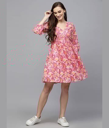 Stylum Women Cotton Printed Fit & Flare Dress ( Pink )