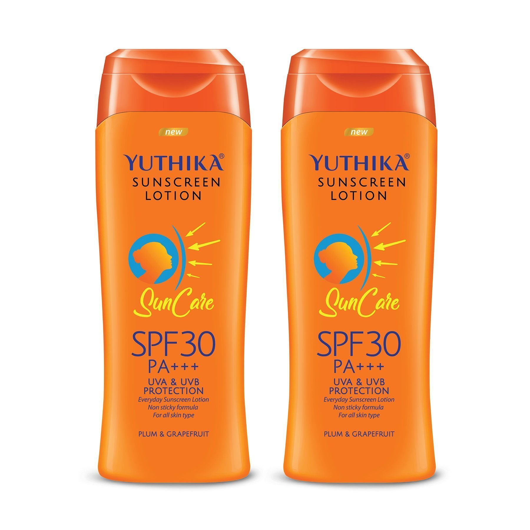 Yuthika Sunscreen Lotion SPF 30 PA+++ with UVA & UVB Protection, Sun Cream for All Skin Types - 100ml Pack of 2
