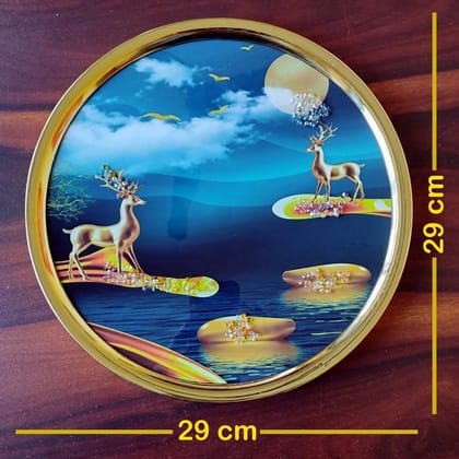 Crystal Wallart Deer Scenery 29 x 29 cm round shaped crystal wall art painting with golden frame