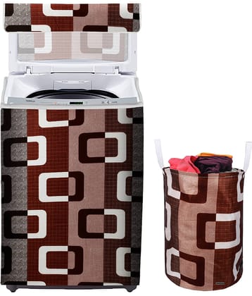 E-Retailer Set of 2 Polyester Brown Washing Machine Cover for Universal 8 kg Top Load