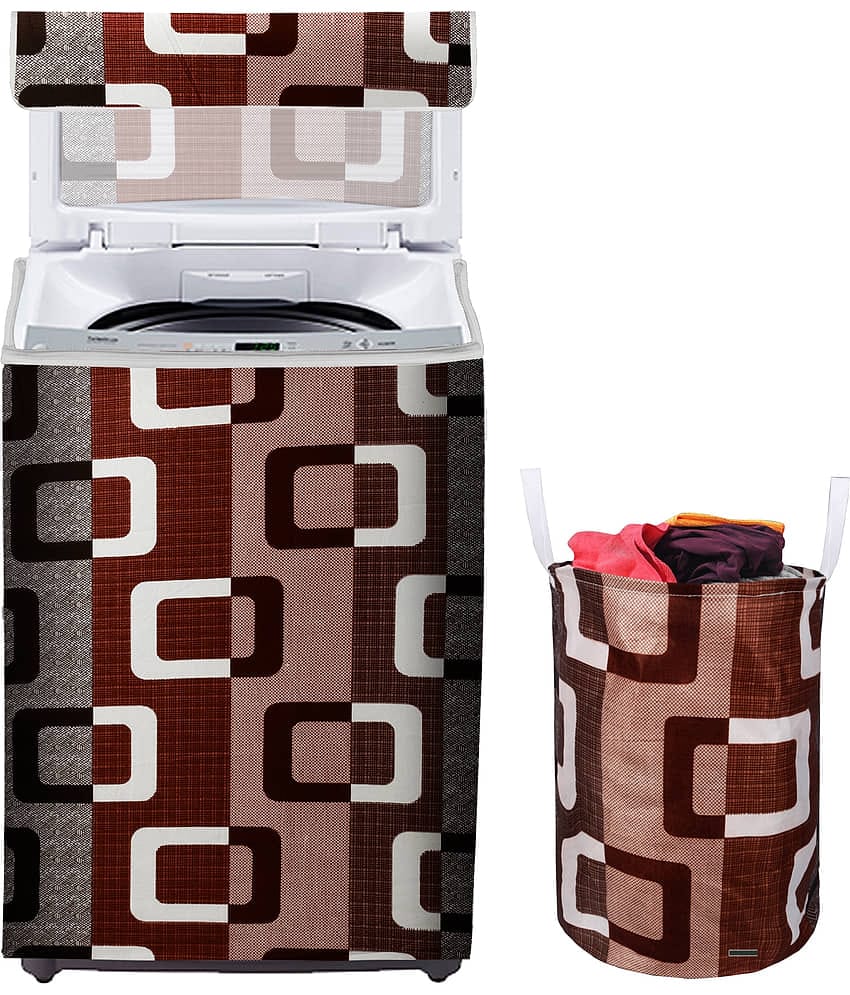 E-Retailer Set of 2 Polyester Brown Washing Machine Cover for Universal 8 kg Top Load