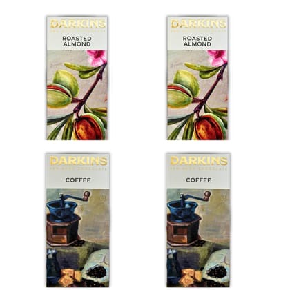 DARKINS Dark Chocolate | 70% Dark Chocolate With Roasted Almond | 65% Dark Chocolate With Coffee | Dark Chocolate Bar 4x50g | Gluten-free Chocolate | 50g Each Pack Of 4