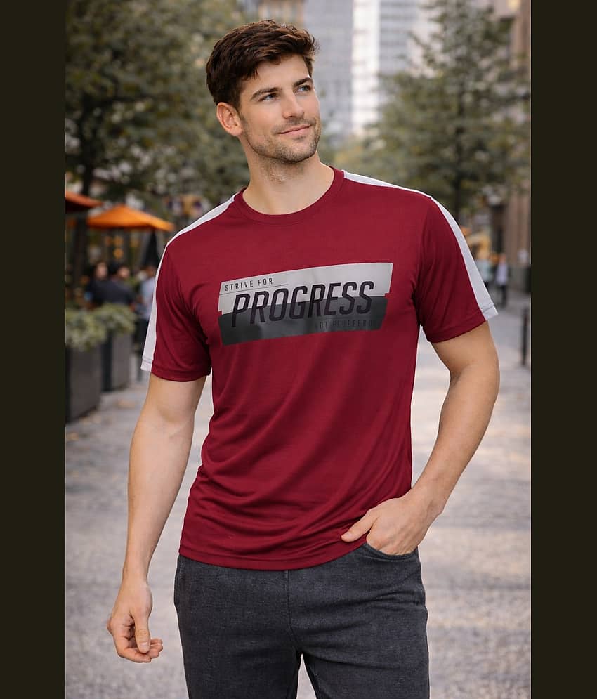 RF RAVES Men Polyester Regular Fit Printed T-Shirt ( Maroon )