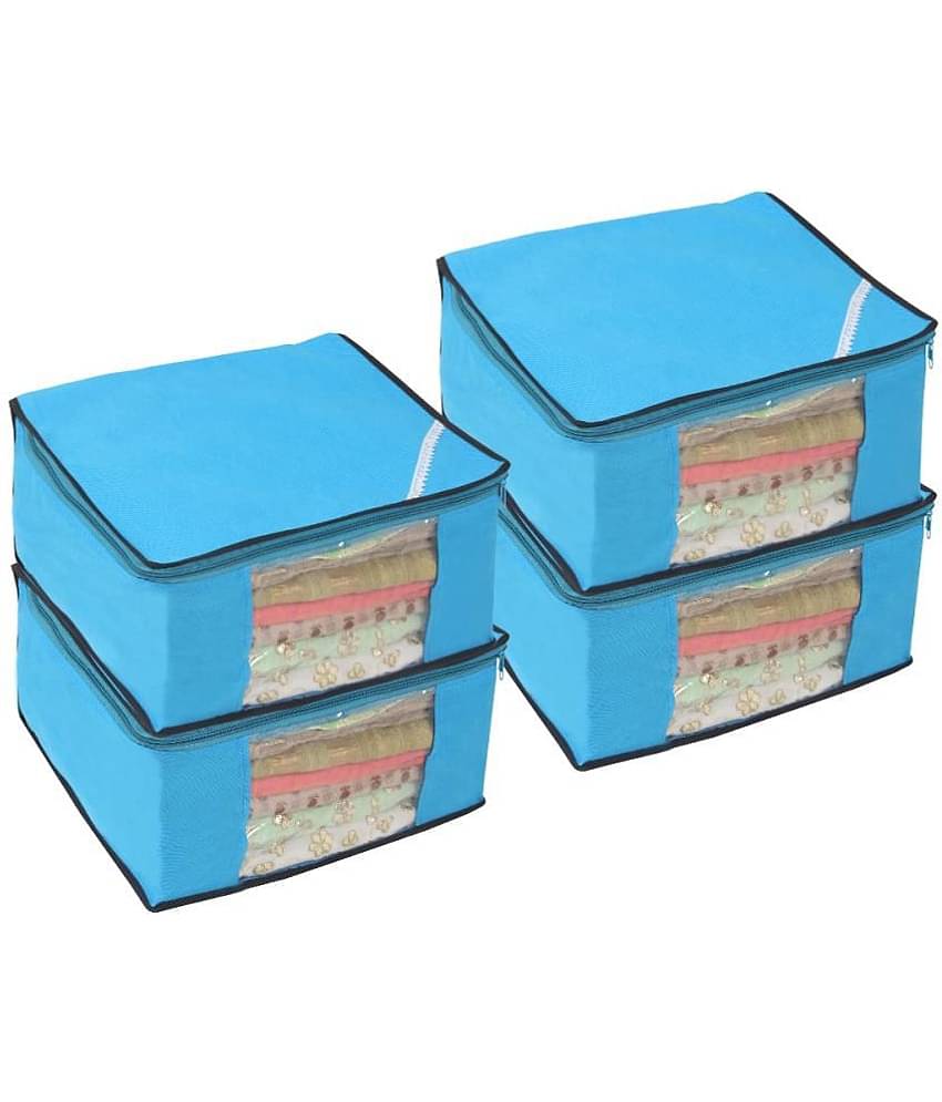 PrettyKrafts Clothes Storage Bags Organizer [4-Pack] Zippered Clothing Storage Bags Containers, Collapsible Closet Storage Bin for Clothes, Comforters, Saree - Brown