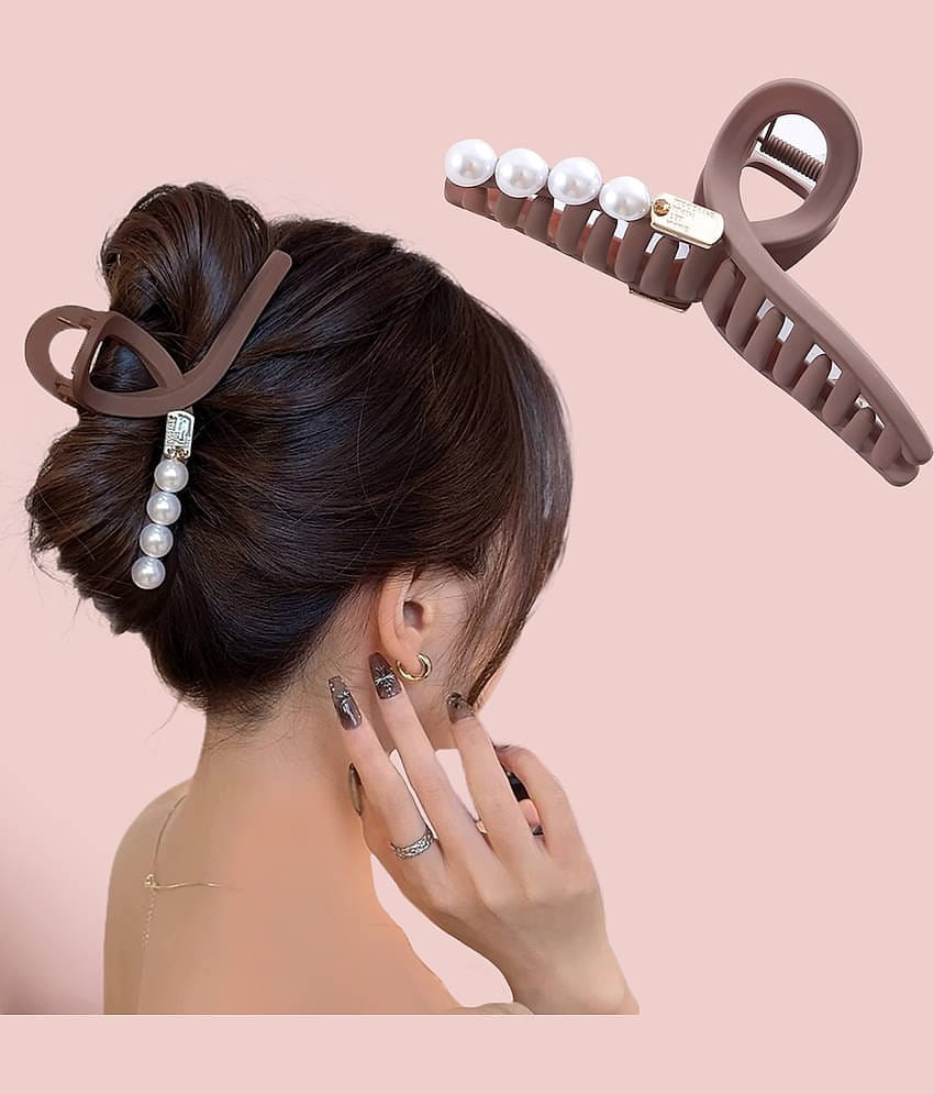 Elegant Pearl Design Hair Clutcher -1Pc (Brown)