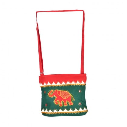 Tribes India Banjara Hand Bag Green and Red Color 15X11