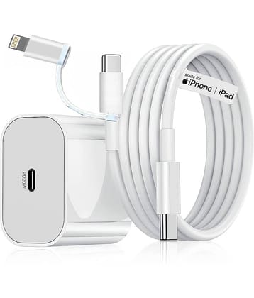 20W USB-C Power Delivery PD 3A Fast Adapter Charger with 2 in 1 USB-C to C & convertible iPhone Cable Compatible with All Smartphones & iPhones