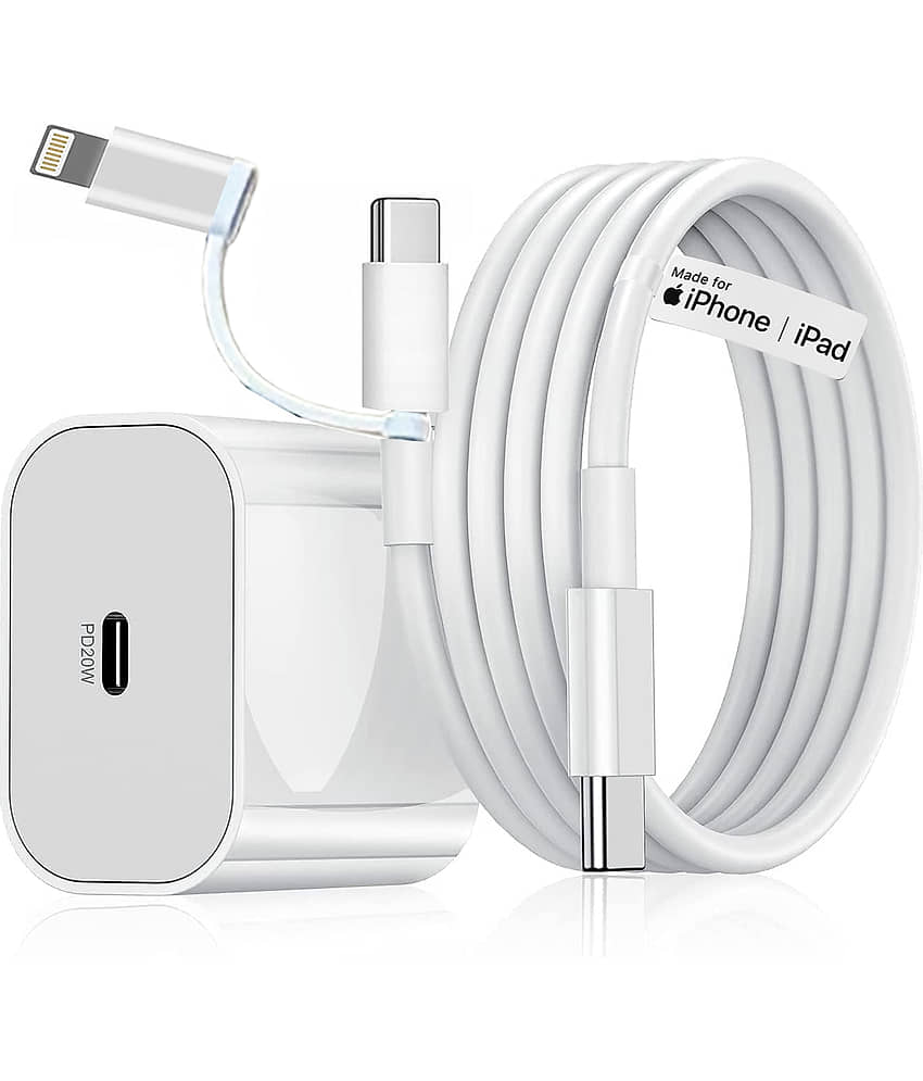 20W USB-C Power Delivery PD 3A Fast Adapter Charger with 2 in 1 USB-C to C & convertible iPhone Cable Compatible with All Smartphones & iPhones