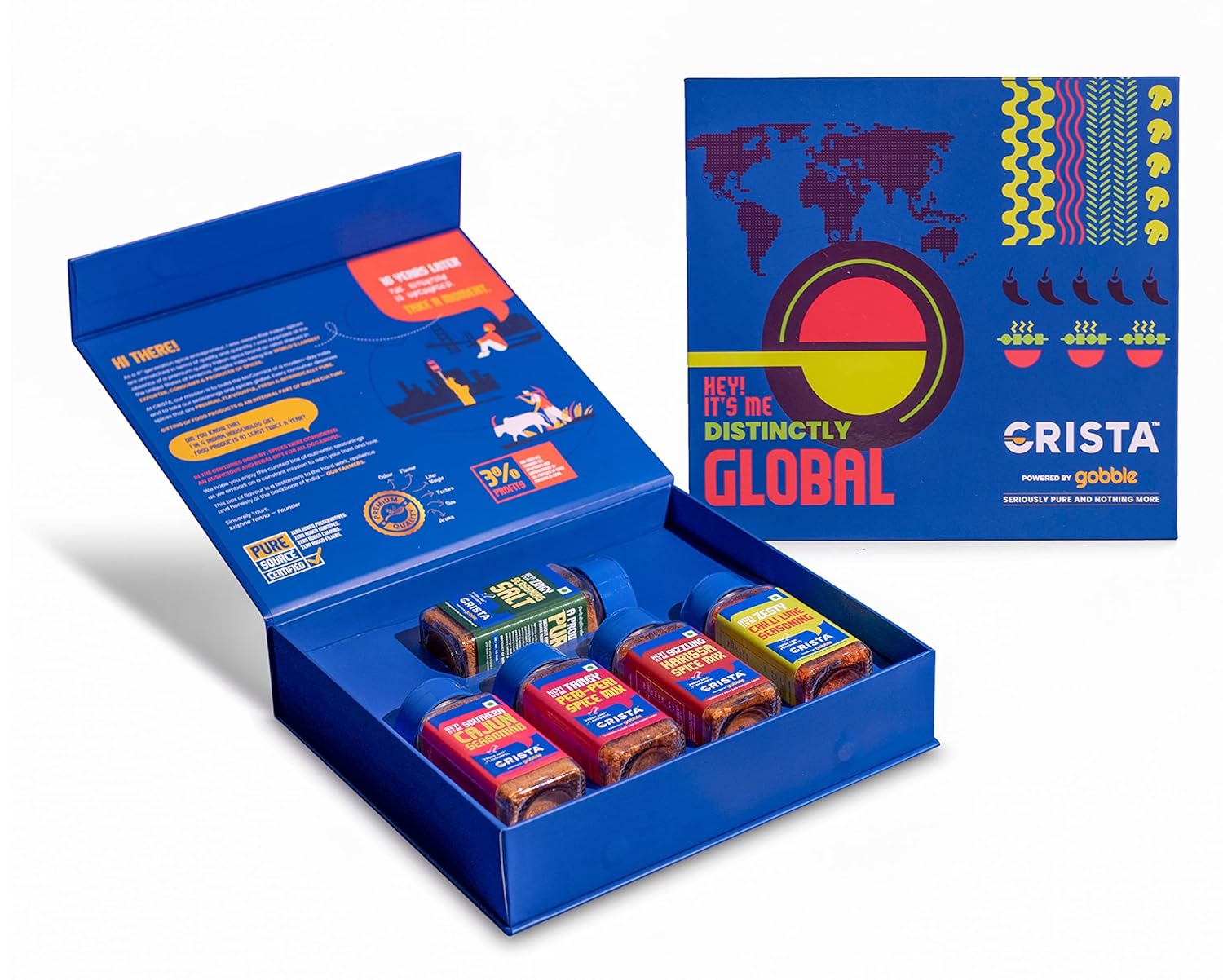 CRISTA Distinctly Global Seasonings Gift Box - Festive Gift|Pure Spice Gifting, 235 gm - Box of 5