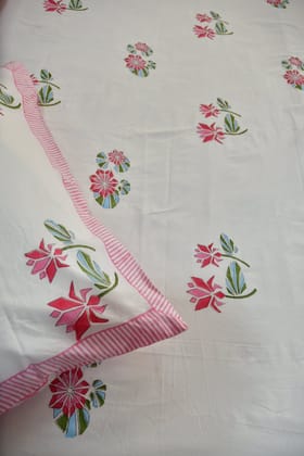 Pink Lotus Handblock Cotton Handblock Bedsheet -King 90x108 inches