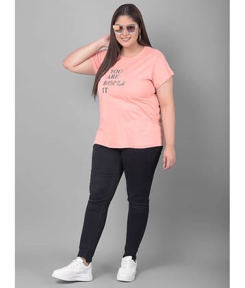Club York Women Cotton Blend Printed Regular Fit Round Neck T-Shirt ( Peach )