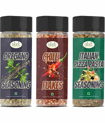 Biotic Dried Herbs Oregano 45g, Chilli Flakes 50g & Pizza Seasoning 60g Combo 155 gm