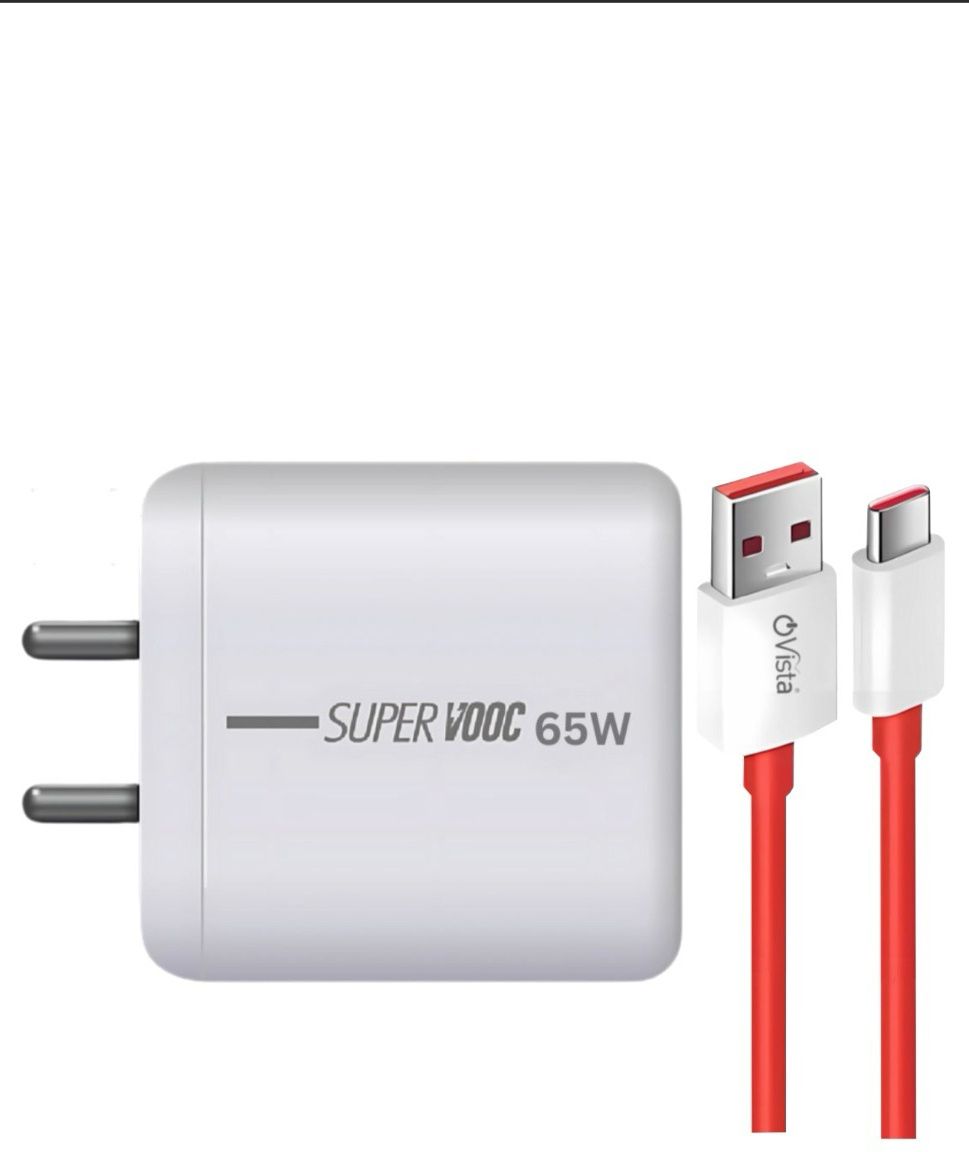 Ovista 65W Supervooc 4 A Wall Charger for Mobile with Detachable Cable  (White, Red)