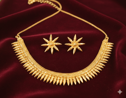 Mishti Creations Gold Colour Plated Traditional Necklace Set with Matching Stud Earrings Mishti Creations Gold Colour Plated Traditional Necklace Set with Matching Stud Earrings