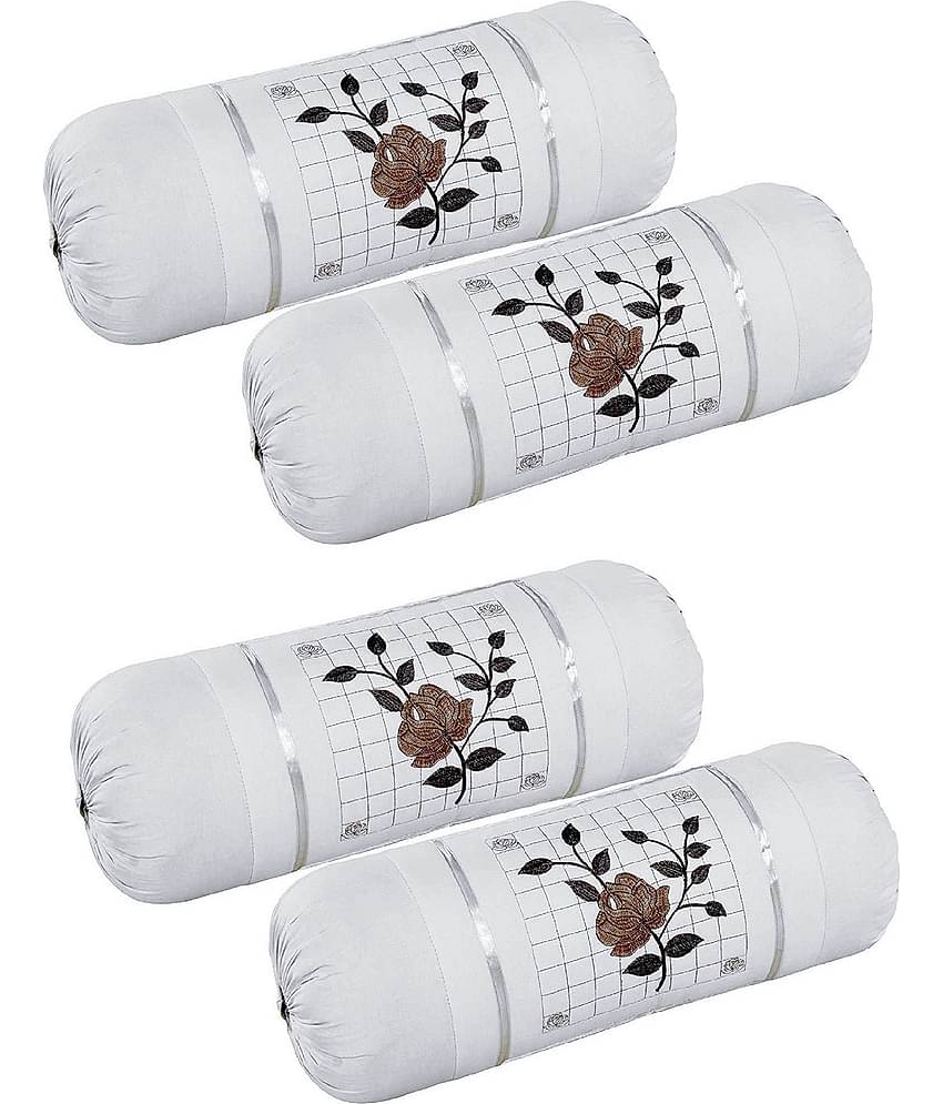 MAHALUXMI COLLECTION - Pack of 4 Microfiber Embroidered Standard Size Pillow Cover ( 78.74 cm(31) x 40.64 cm(16) ) - White
