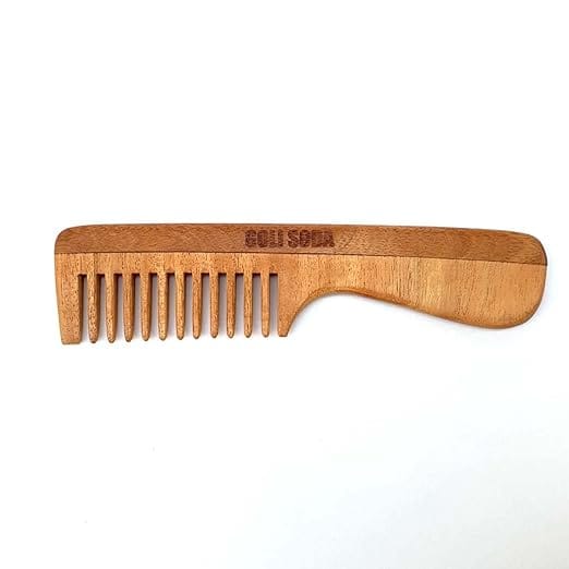 Goli Soda Neem Wood Comb - Wide Tooth with Handle