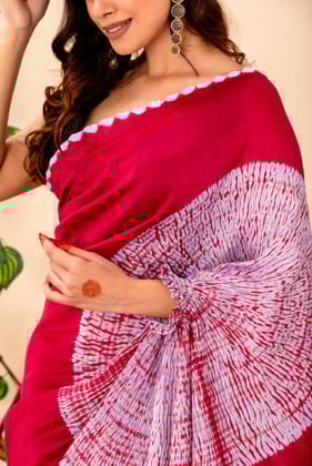 Crimson Bloom Bandhani Saree