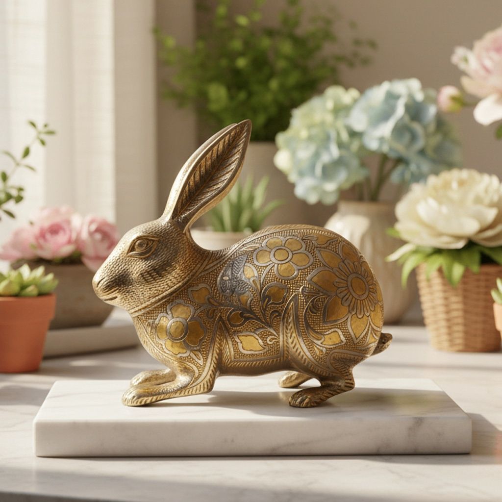 Handcrafted Brass Rabbit Decorative Showpiece Statue for Modern Interiors, Height : 7.1 Inch (ANMAS146 A)