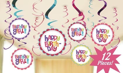 Birthday Girl Cutout Swirls for Hanging Decor - 12 PC