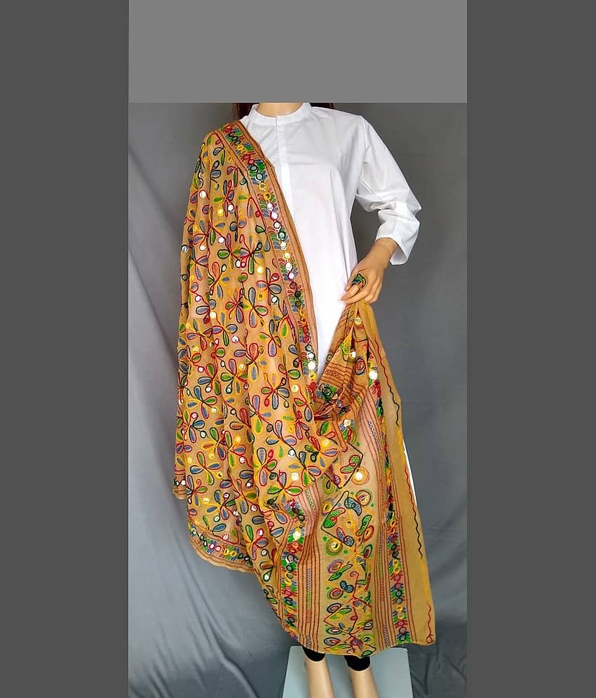 Apratim Beige Cotton Aari Embroidered Dupatta - Single