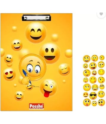 Posshe Smily Exam pad with Smily fancy Stiker Combo Pack for Unisex Kids (Set of 1, Yellow)