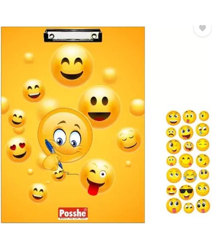 Posshe Smily Exam pad with Smily fancy Stiker Combo Pack for Unisex Kids (Set of 1, Yellow)