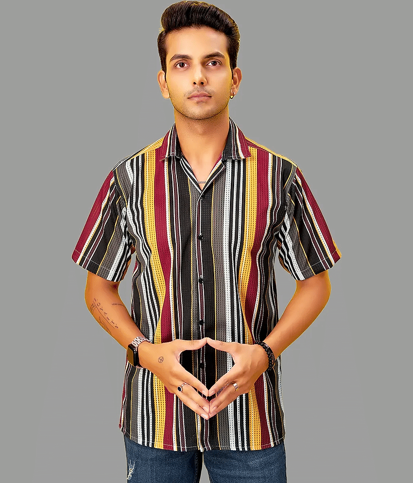 HARPITA Cotton Blend Oversized Fit Striped Half Sleeves Men's Casual Shirt - Multicolor ( Pack of 1 )