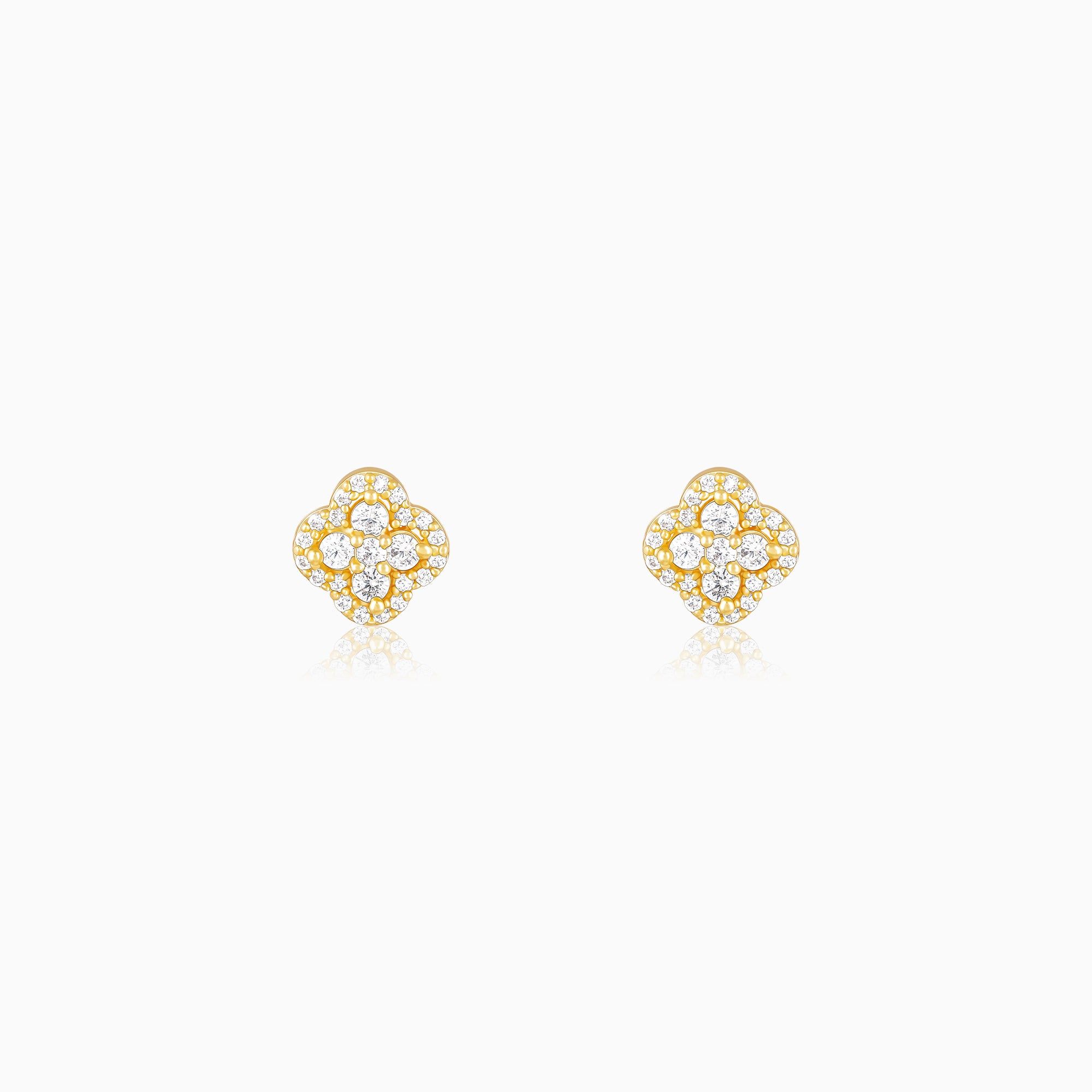 Golden Pansy Flower Earrings