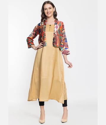 ELTHIA - Beige Silk Women's Jacket Style Kurti ( Pack of 1 )