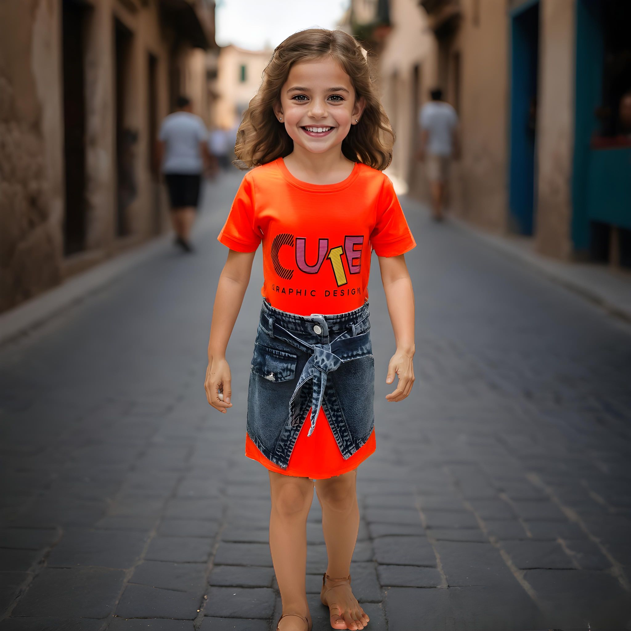 Girls Orange Imported Dress [GD-4556] (4-12 Years)-4-5Y (Size - 24) / Imported