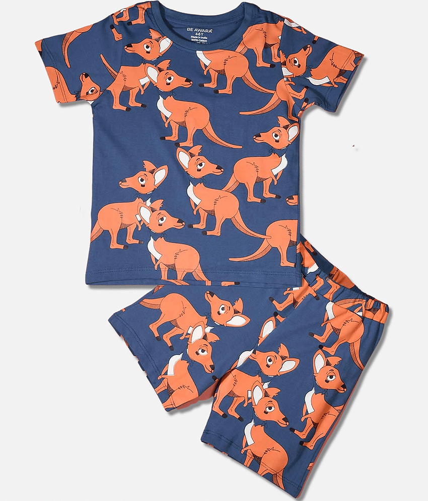 Be Awara Pack of 1 Unisex for Baby Cotton T-Shirt & Shorts ( Navy Blue )